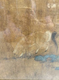 Chinese school: 'Horses', ink and colour on silk, 19th C.