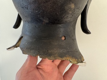 A large Thai bronze Buddha head, Sukhothai period, 15th C.