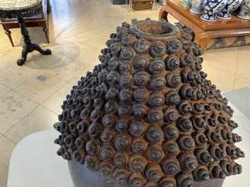 A large Thai bronze Buddha head, Sukhothai period, 15th C.