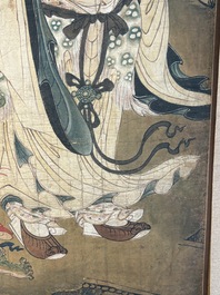 Two Chinese schools: 'Lan Caihe 蓝采和' and 'Lu Dongbin 吕洞宾', ink and colour on silk, 19th C.