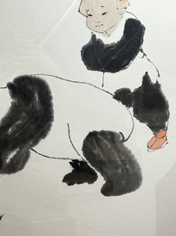 Fan Zeng 范曾 (1938): 'Panda and Boy', ink and colour on paper