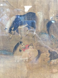 Chinese school: 'Horses', ink and colour on silk, 19th C.