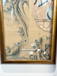 Four Chinese school paintings: &lsquo;Zhou Dunyi 周敦頤&rsquo;, &lsquo;Magu&rsquo;, and &lsquo;Ladies in a Garden&rsquo;, ink and colour on silk, 19/20th C.