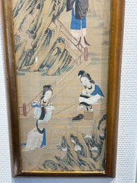 Four Chinese school paintings: &lsquo;Zhou Dunyi 周敦頤&rsquo;, &lsquo;Magu&rsquo;, and &lsquo;Ladies in a Garden&rsquo;, ink and colour on silk, 19/20th C.