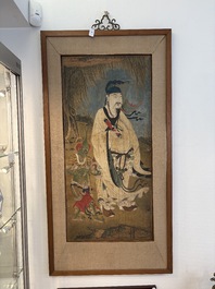 Two Chinese schools: 'Lan Caihe 蓝采和' and 'Lu Dongbin 吕洞宾', ink and colour on silk, 19th C.