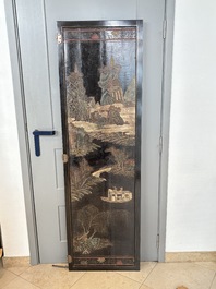 A Chinese Coromandel lacquered four-panel folding screen with mountainous landscapes, 17/18th C.