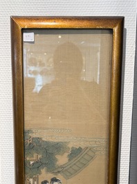 Four Chinese school paintings: &lsquo;Zhou Dunyi 周敦頤&rsquo;, &lsquo;Magu&rsquo;, and &lsquo;Ladies in a Garden&rsquo;, ink and colour on silk, 19/20th C.