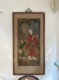 Two Chinese schools: 'Lan Caihe 蓝采和' and 'Lu Dongbin 吕洞宾', ink and colour on silk, 19th C.