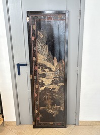 A Chinese Coromandel lacquered four-panel folding screen with mountainous landscapes, 17/18th C.