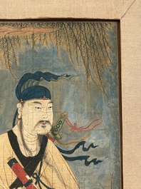 Two Chinese schools: 'Lan Caihe 蓝采和' and 'Lu Dongbin 吕洞宾', ink and colour on silk, 19th C.