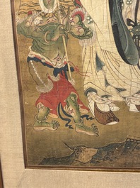 Two Chinese schools: 'Lan Caihe 蓝采和' and 'Lu Dongbin 吕洞宾', ink and colour on silk, 19th C.