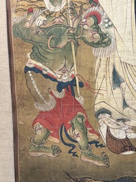 Two Chinese schools: 'Lan Caihe 蓝采和' and 'Lu Dongbin 吕洞宾', ink and colour on silk, 19th C.