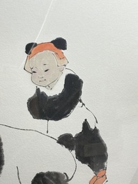 Fan Zeng 范曾 (1938): 'Panda and Boy', ink and colour on paper
