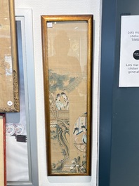 Four Chinese school paintings: &lsquo;Zhou Dunyi 周敦頤&rsquo;, &lsquo;Magu&rsquo;, and &lsquo;Ladies in a Garden&rsquo;, ink and colour on silk, 19/20th C.