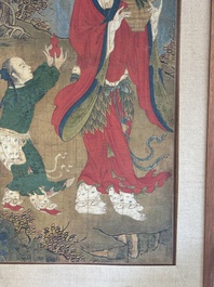 Two Chinese schools: 'Lan Caihe 蓝采和' and 'Lu Dongbin 吕洞宾', ink and colour on silk, 19th C.