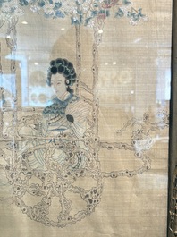 Four Chinese school paintings: &lsquo;Zhou Dunyi 周敦頤&rsquo;, &lsquo;Magu&rsquo;, and &lsquo;Ladies in a Garden&rsquo;, ink and colour on silk, 19/20th C.