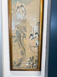 Four Chinese school paintings: &lsquo;Zhou Dunyi 周敦頤&rsquo;, &lsquo;Magu&rsquo;, and &lsquo;Ladies in a Garden&rsquo;, ink and colour on silk, 19/20th C.