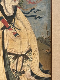 Two Chinese schools: 'Lan Caihe 蓝采和' and 'Lu Dongbin 吕洞宾', ink and colour on silk, 19th C.