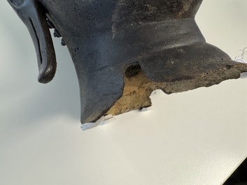 A large Thai bronze Buddha head, Sukhothai period, 15th C.