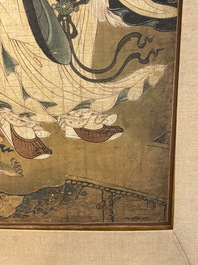 Two Chinese schools: 'Lan Caihe 蓝采和' and 'Lu Dongbin 吕洞宾', ink and colour on silk, 19th C.