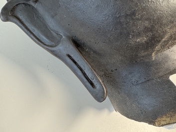 A large Thai bronze Buddha head, Sukhothai period, 15th C.