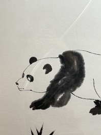 Fan Zeng 范曾 (1938): 'Panda and Boy', ink and colour on paper