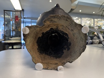 A large Thai bronze Buddha head, Sukhothai period, 15th C.