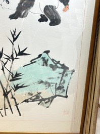 Fan Zeng 范曾 (1938): 'Panda and Boy', ink and colour on paper