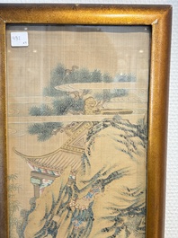 Four Chinese school paintings: &lsquo;Zhou Dunyi 周敦頤&rsquo;, &lsquo;Magu&rsquo;, and &lsquo;Ladies in a Garden&rsquo;, ink and colour on silk, 19/20th C.