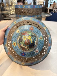 A large Chinese cloisonn&eacute; tripod censer and cover, 19th C.