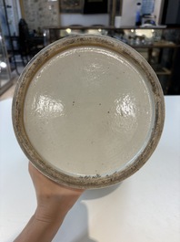 A pair of Chinese famille verte yellow-ground 'Xi Xiang Ji' vases and covers, 19th C.