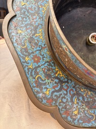 A large Chinese cloisonn&eacute; tripod censer and cover, 19th C.