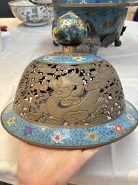A large Chinese cloisonn&eacute; tripod censer and cover, 19th C.