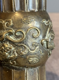 A Chinese bronze 'gu' vase with chilong, Xuande mark, late Ming/early Qing