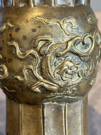 A Chinese bronze 'gu' vase with chilong, Xuande mark, late Ming/early Qing