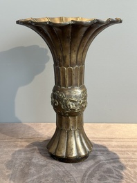A Chinese bronze 'gu' vase with chilong, Xuande mark, late Ming/early Qing