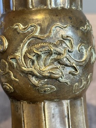 A Chinese bronze 'gu' vase with chilong, Xuande mark, late Ming/early Qing