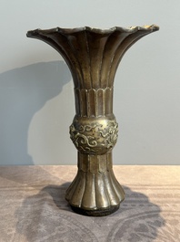 A Chinese bronze 'gu' vase with chilong, Xuande mark, late Ming/early Qing
