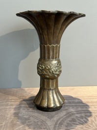 A Chinese bronze 'gu' vase with chilong, Xuande mark, late Ming/early Qing