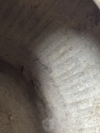 A Chinese Longquan celadon 'lotus' bowl and a large green-glazed Shiwan jar, Ming and later