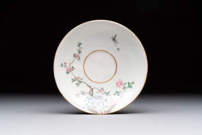 A fine Chinese famille rose cup and saucer with floral design, Daoguang mark, Republic