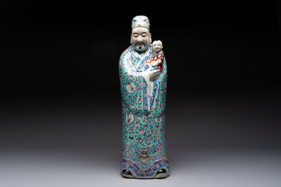 A large Chinese famille rose figure of Fu Xing, Zhu Mao Ji Zao 朱茂記造 mark, Republic