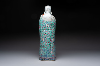 A large Chinese famille rose figure of Fu Xing, Zhu Mao Ji Zao 朱茂記造 mark, Republic