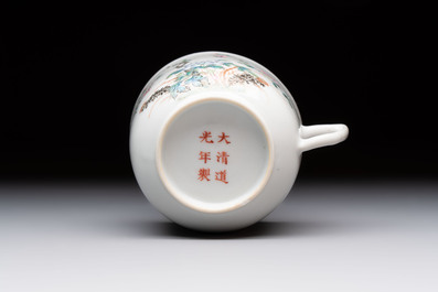 A fine Chinese famille rose cup and saucer with floral design, Daoguang mark, Republic