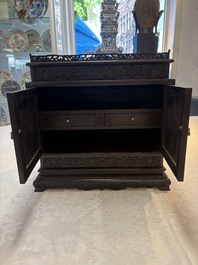 A Chinese zitan cabinet of curiosities with five-clawed dragons, 19/20th C.