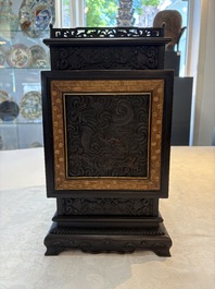 A Chinese zitan cabinet of curiosities with five-clawed dragons, 19/20th C.