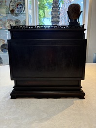 A Chinese zitan cabinet of curiosities with five-clawed dragons, 19/20th C.