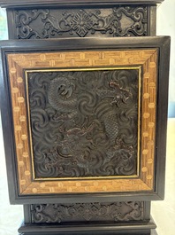 A Chinese zitan cabinet of curiosities with five-clawed dragons, 19/20th C.