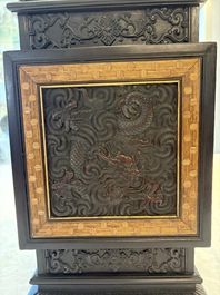 A Chinese zitan cabinet of curiosities with five-clawed dragons, 19/20th C.