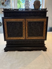 A Chinese zitan cabinet of curiosities with five-clawed dragons, 19/20th C.